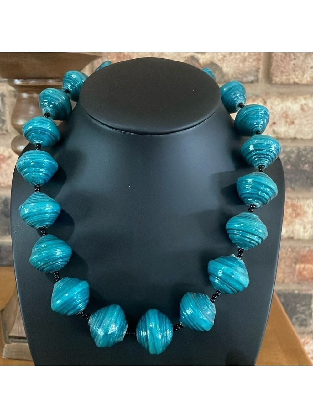 Vintage Turquoise Paper Large Bead Necklace